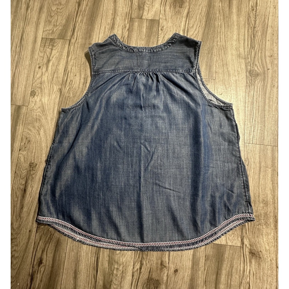 J Jill Denim Chambray‎ Sleeveless Top Women's Size XL Floral Embroidered Boho - Picture 3 of 11